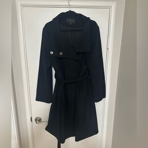 Ann Taylor Black Belted Wool Funnel Neck Coat XXL